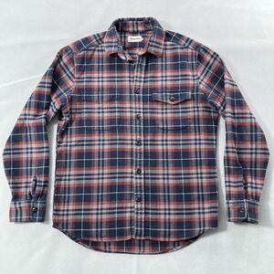 Taylor Stitch Flannel Shirt Men 44 Blue Red Plaid Organic Cotton Heavyweight